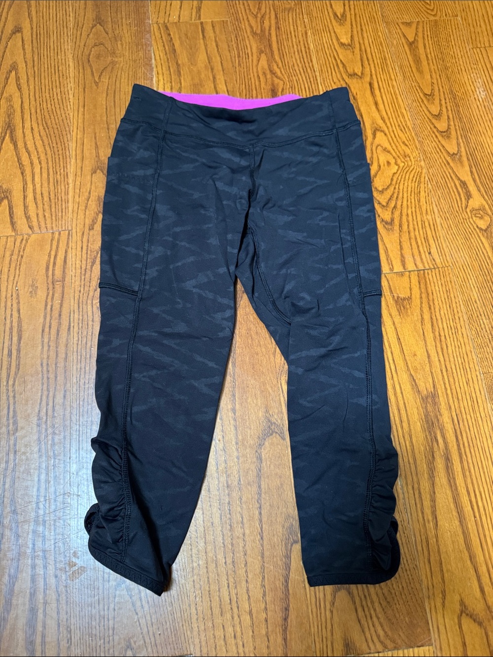 Ivivva Black Capri Leggings with Pink Elastic Waistband